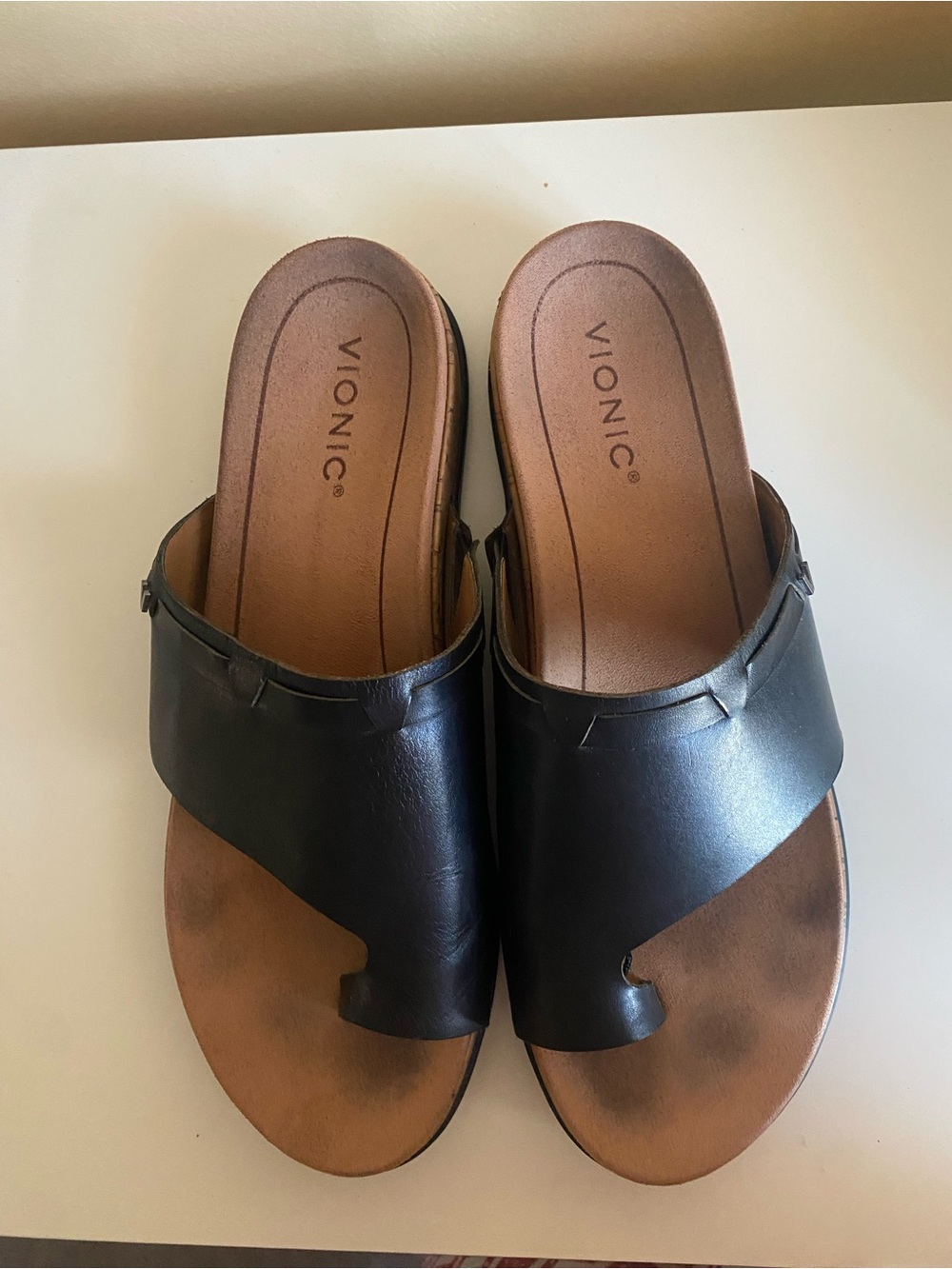 Vionic Cindy Black Leather Toe Ring Slide Sandals Orthotic Comfort US 12 - Picture 5 of 12